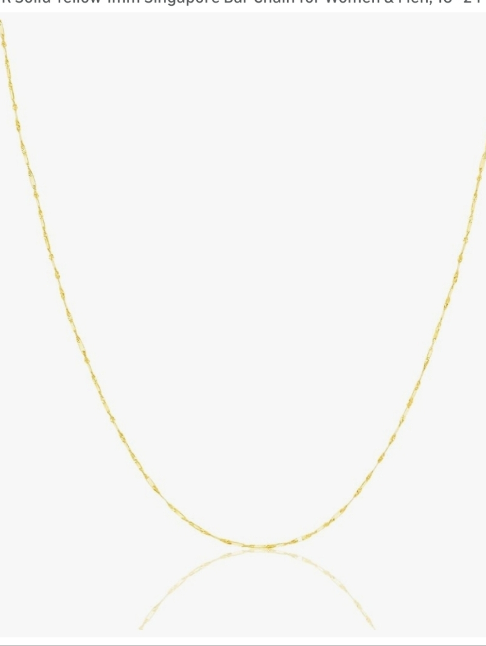 NIB 14K Solid Yellow 1mm Singapore Bar Chain 20" - Picture 4 of 14